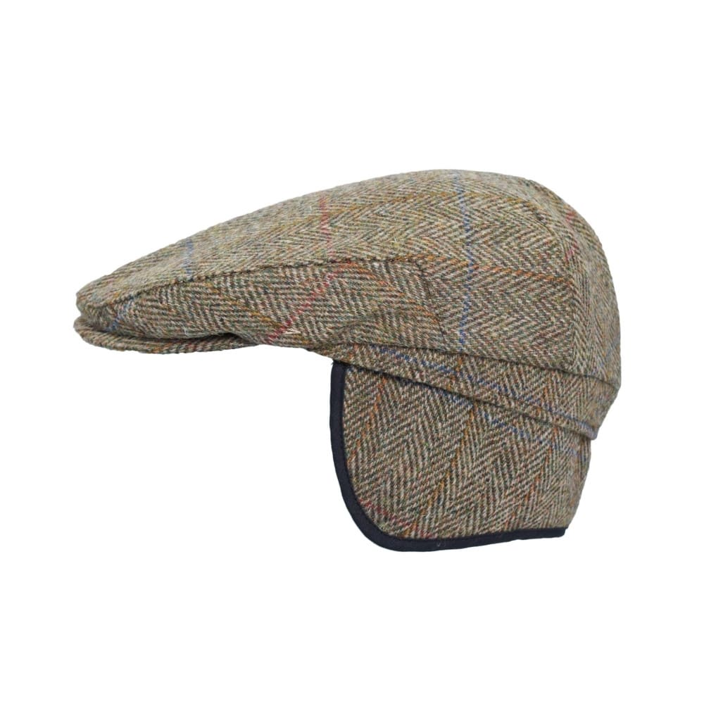 Coppola in lana Harris Tweed verde con paraorecchie - Harris Tweed Flat cap with ear flaps