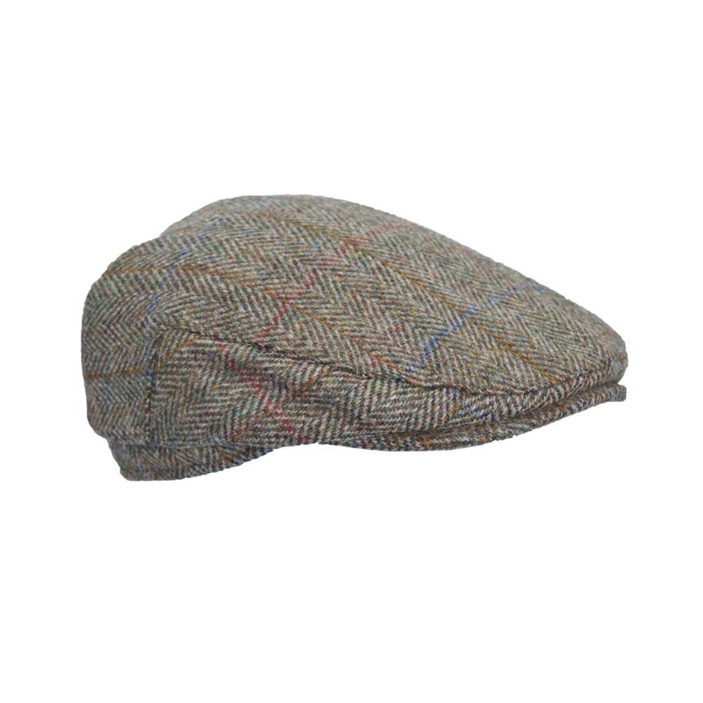 Coppola in lana Harris Tweed verde con paraorecchie - Harris Tweed Flat cap with ear flaps