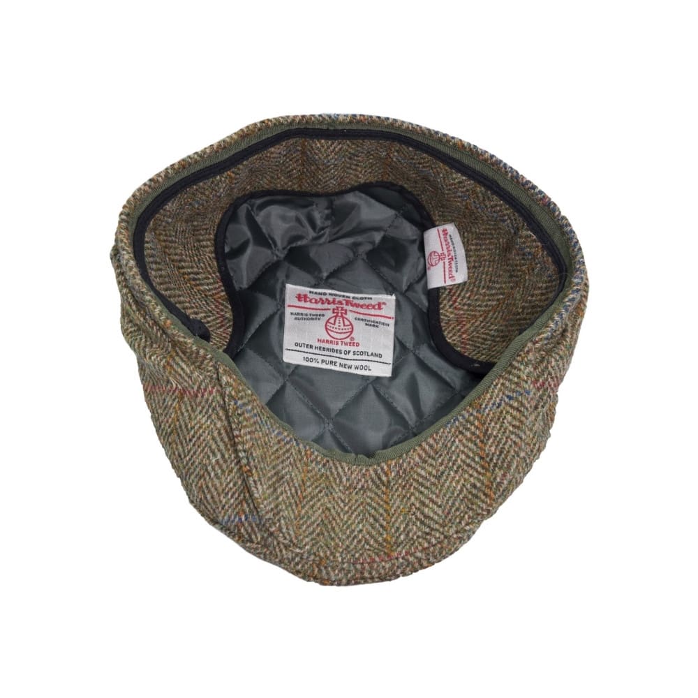 Coppola in lana Harris Tweed verde con paraorecchie - Harris Tweed Flat cap with ear flaps
