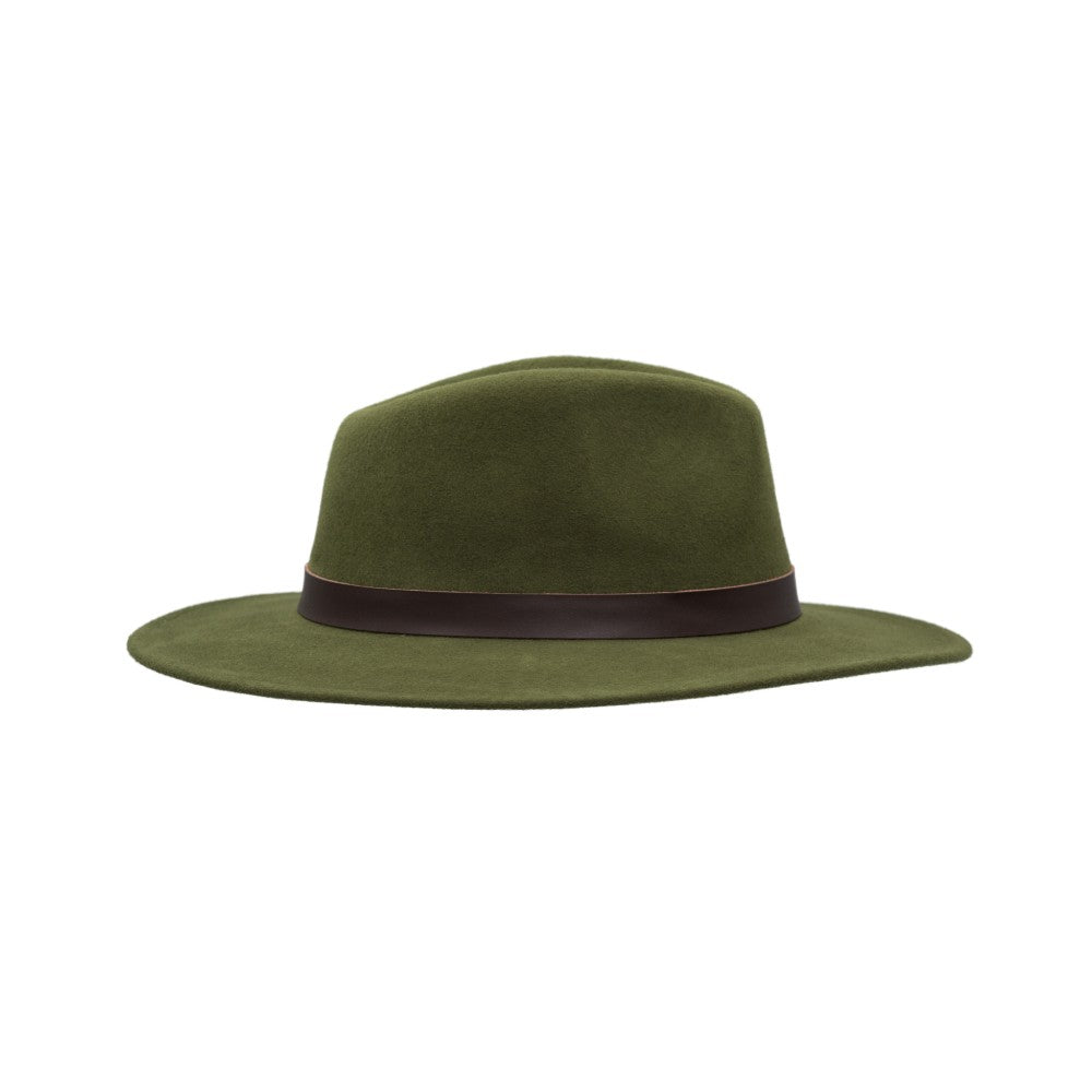 Cappello Fedora inglese unisex con inserti pelle e piume di colore verde scuro