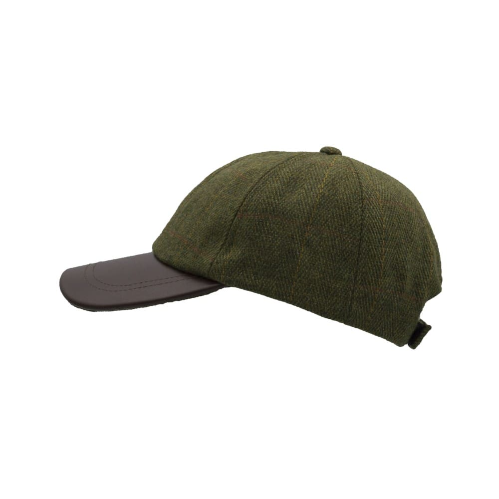 Cappellino da Baseball verde scuro in tweed con visiera in pelle taglia unica - Tweed Dark Sage Baseball Cap with leather peak
