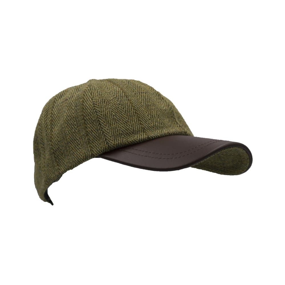 Cappellino da Baseball verde chiaro in tweed con visiera in pelle taglia unica - Tweed Light Sage Baseball Cap with leather peak