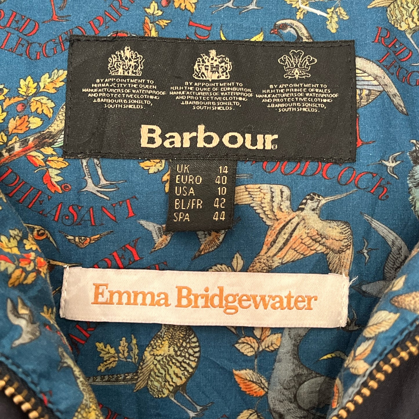 Barbour Donna blu x Emma Bridgewater limited edition UK14 medium Navy love wax Jacket