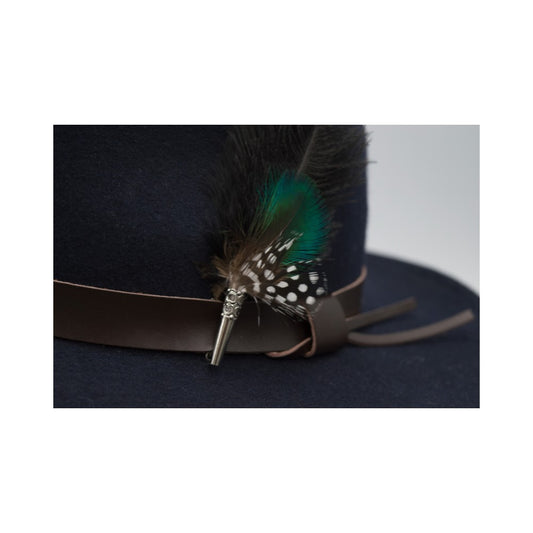 Cappello Fedora inglese unisex con inserti pelle e piume di colore blu notte