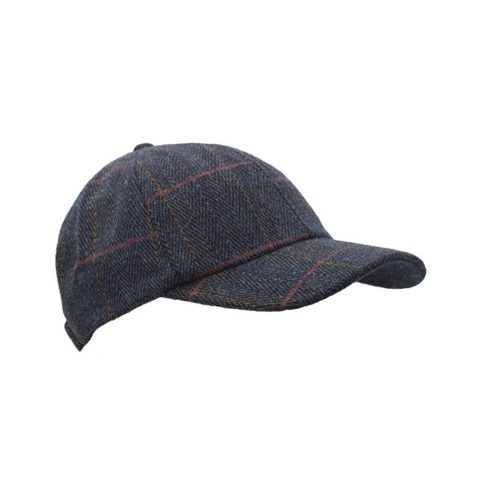 Baseball Cap nuova inglese in tweed in lana blu notte taglia unica