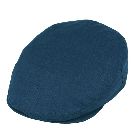 Coppola nuova inglese liscia in Lino blu jeans -  New English Denim blue Linen Flat Cap