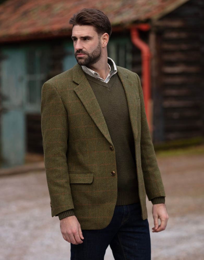 Giacca Blazer inglese in tweed verde scuro - Man Windsor Dark Sage Blazer Jacket - Shop In London