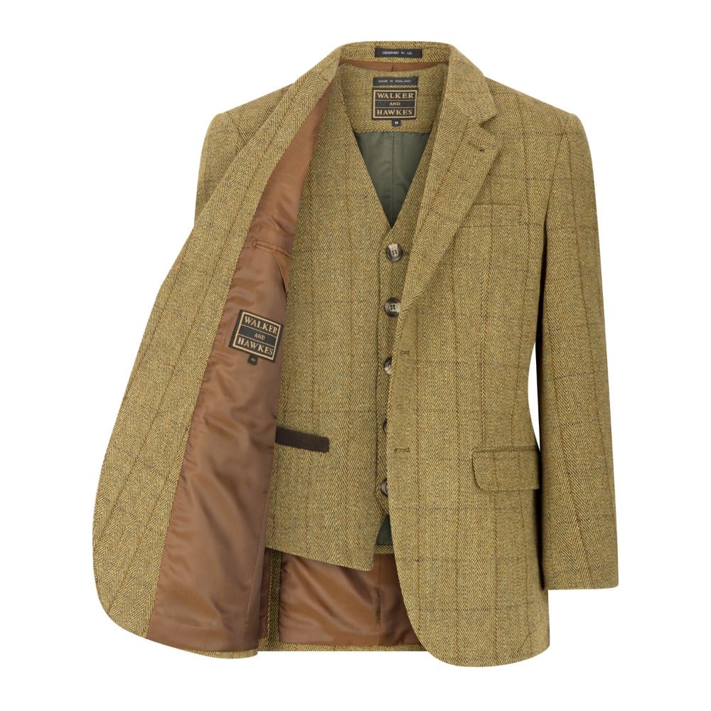 Gilet nuovo da uomo in tweed verde chiaro con bottoni - Derby Tweed Alcott Waistcoat Light Sage