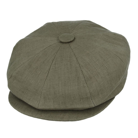 Coppola nuova inglese in lino verde militare Newsboy Cap - Peaky Blinders Olive Linen Newsboy Cap