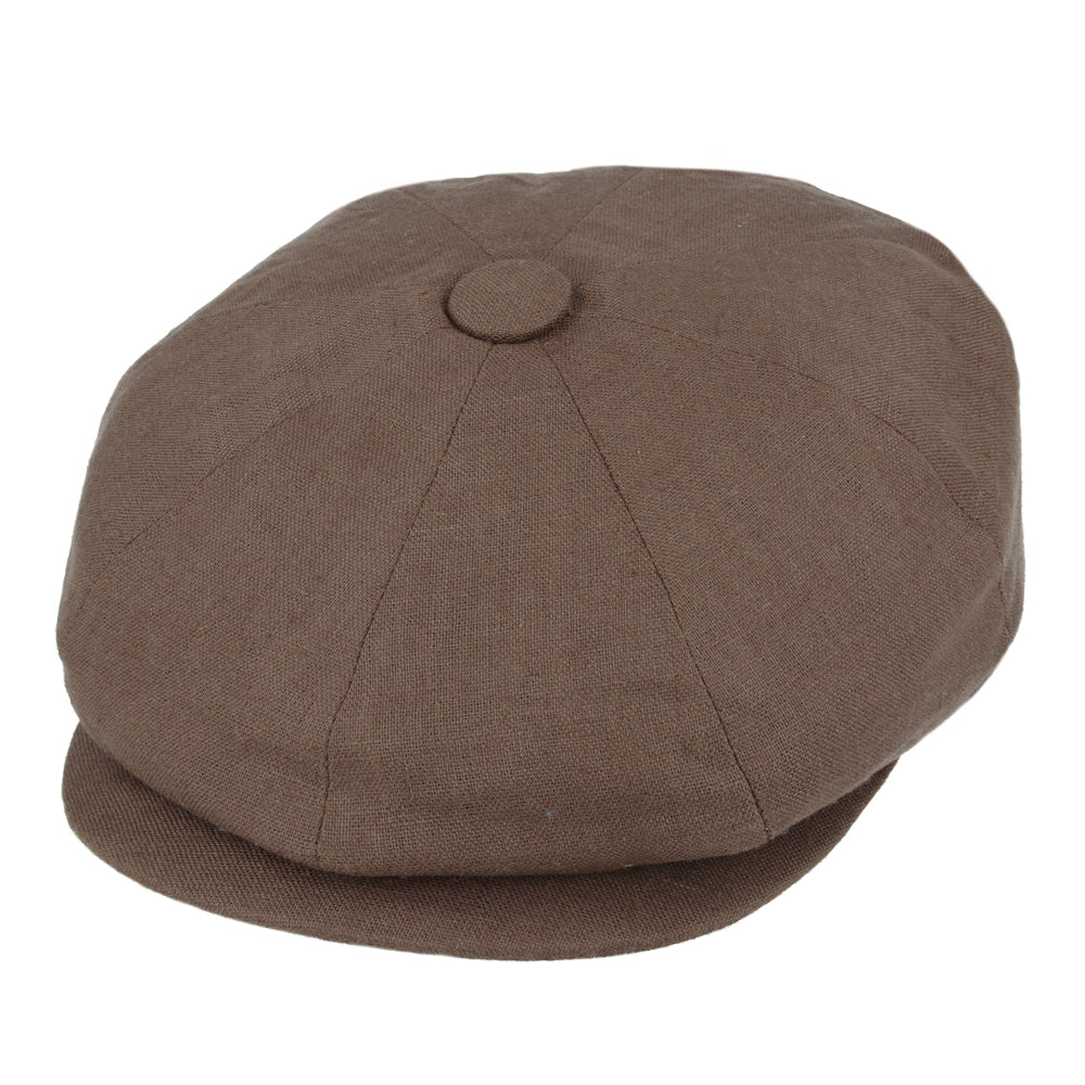 Coppola nuova inglese in lino marrone Newsboy Cap - Peaky Blinders Brown Linen Newsboy Cap - Shop In London