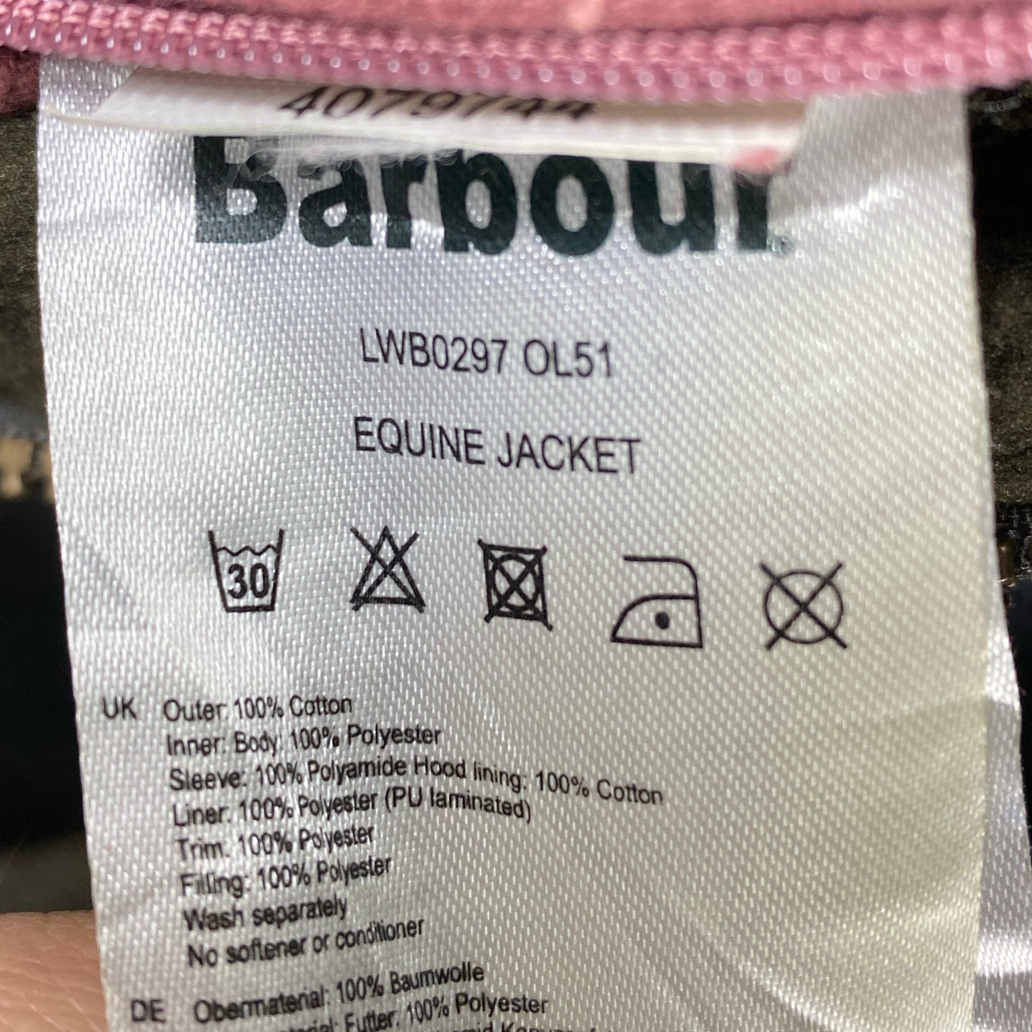 Barbour Giacca da donna oliva Medium Tg.44 Equine Lady Olive cotton jacket size uk14
