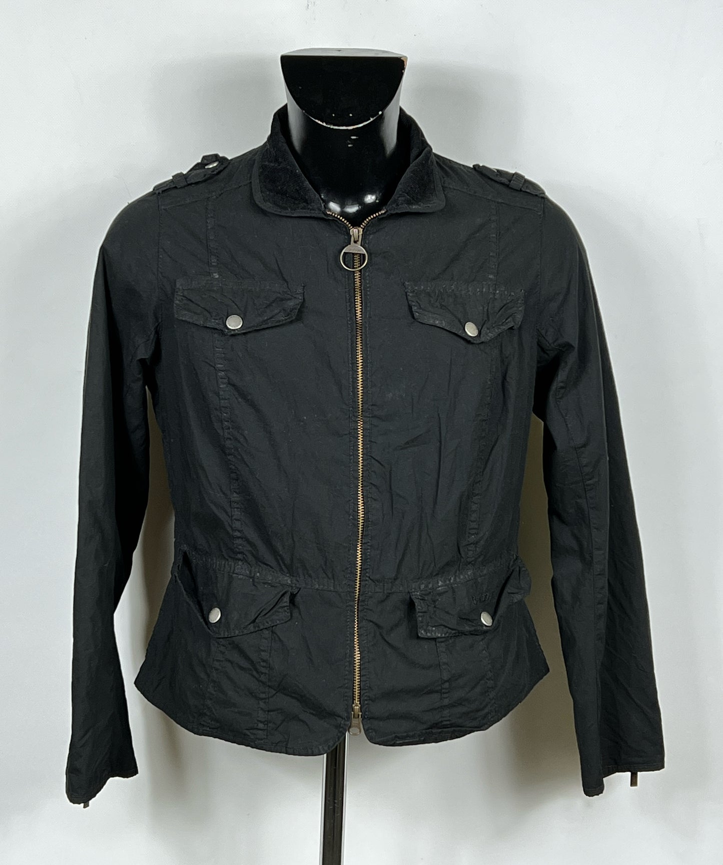Giacca Barbour corta nera donna UK14 Tg. 44 Short Lady Calgary Black Jacket UK14