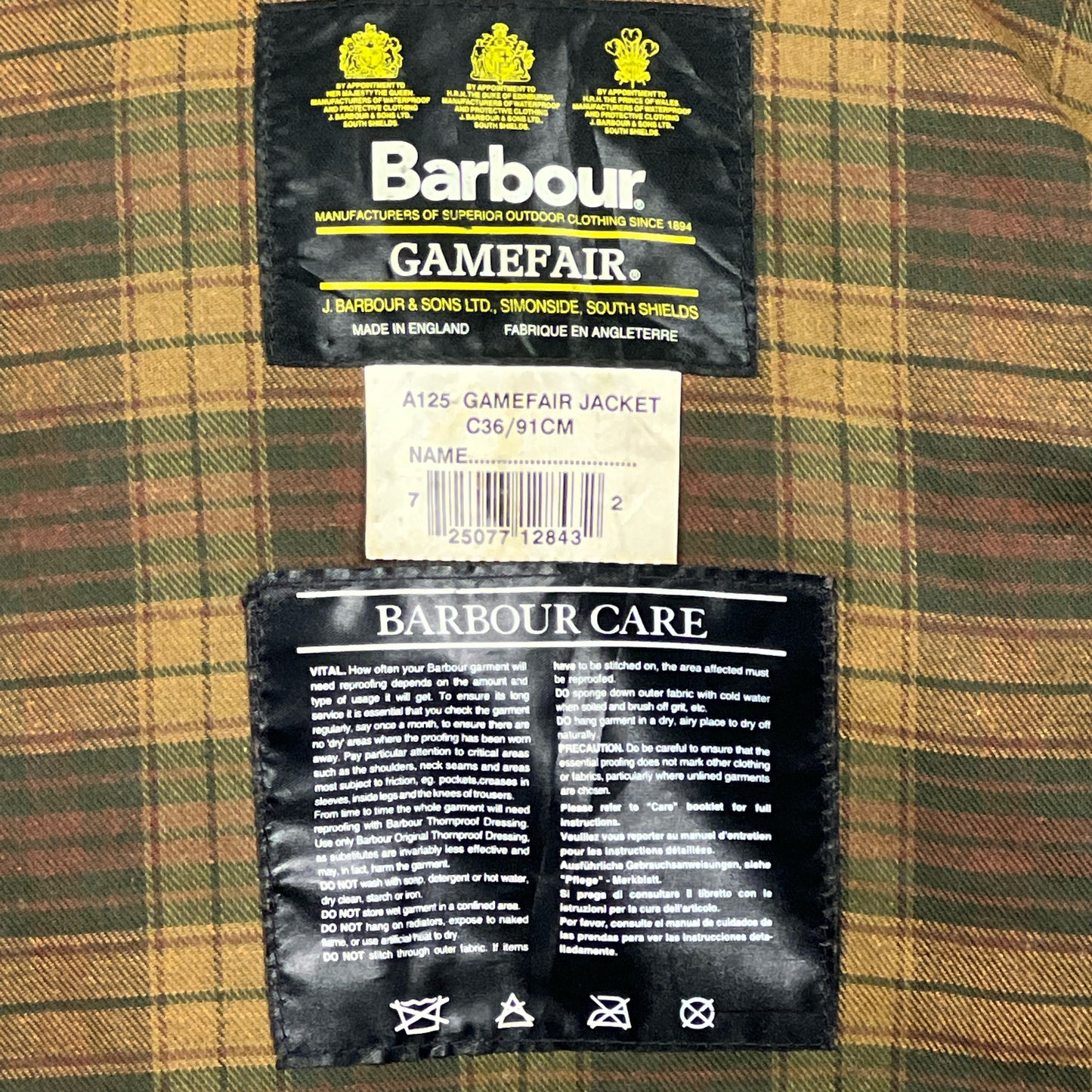 RARA Barbour Gamefair Marrone C36/91 cm Green Wax Gamefair Jacket c36 Small