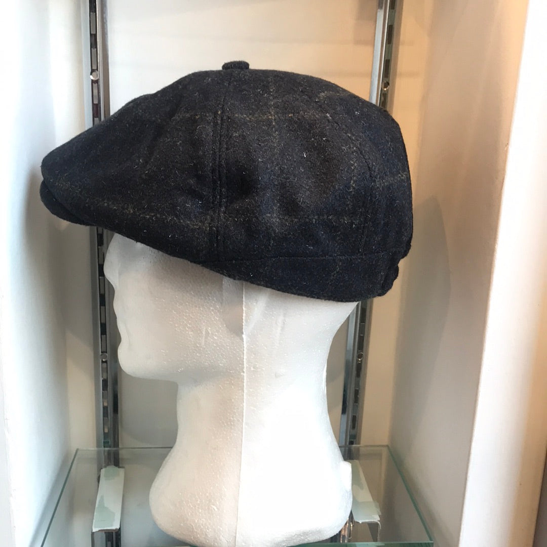 Coppola inglese nuova spigata in lana a otto spicchi bottone piccolo S/M e L/XL TWEED BLU