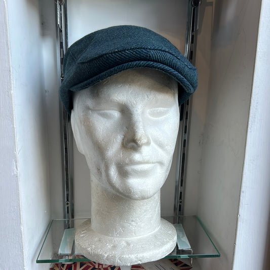 Coppola nuova inglese in lana trama spigata petrolio - New English Flat cap no