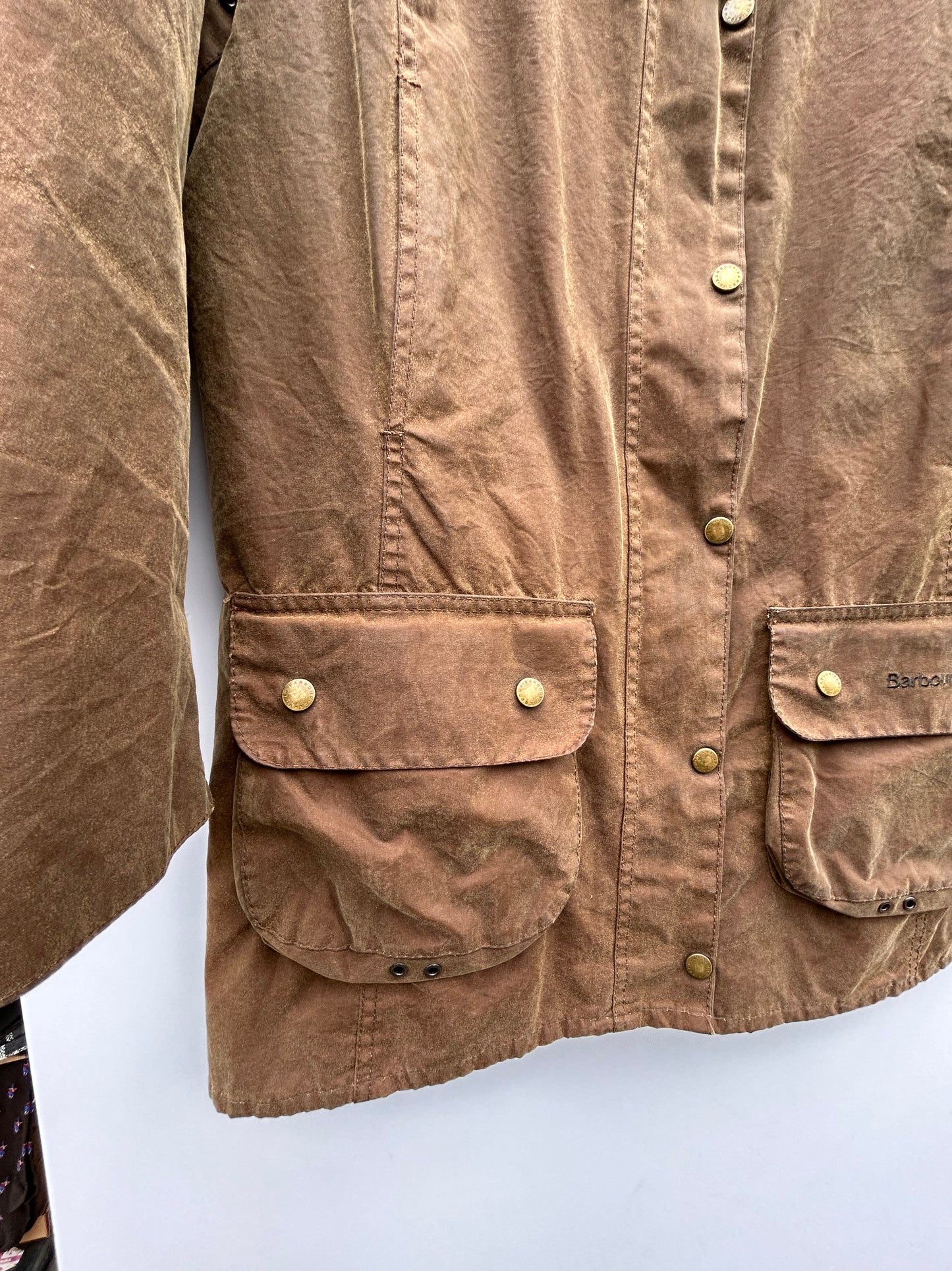 Barbour Giacca Beige donna Field Newmarket tg. 42 Brown Waxed Field lady Jacket UK14