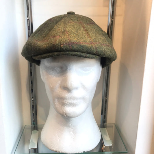 Coppola inglese nuova tweed verde chiaro in lana a otto spicchi S/M e L/XL