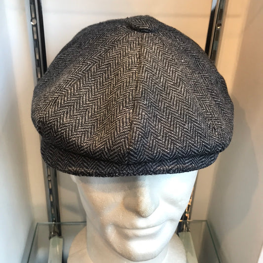 Coppola nuova Peaky Blinders in lana spigata grigio e nera