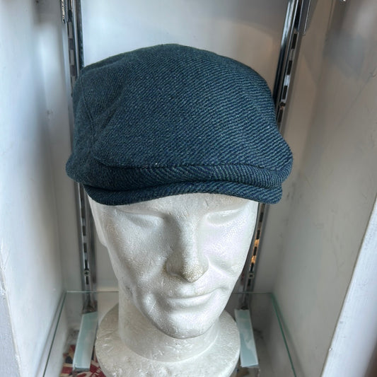 Coppola nuova inglese in lana trama spigata petrolio - New English Flat cap no