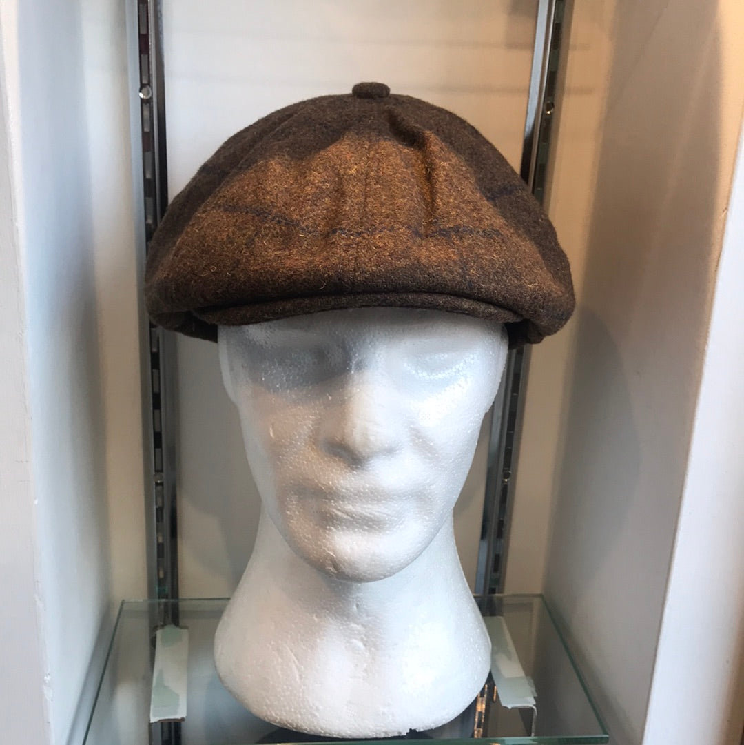 Coppola inglese nuova spigata in lana a otto spicchi marrone tweed S/M e L/XL