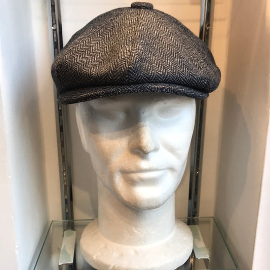 Coppola nuova Peaky Blinders in lana spigata grigio e nera