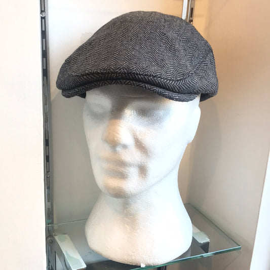 Coppola nuova inglese spigata grigia e nera in lana - English New Flat Cap