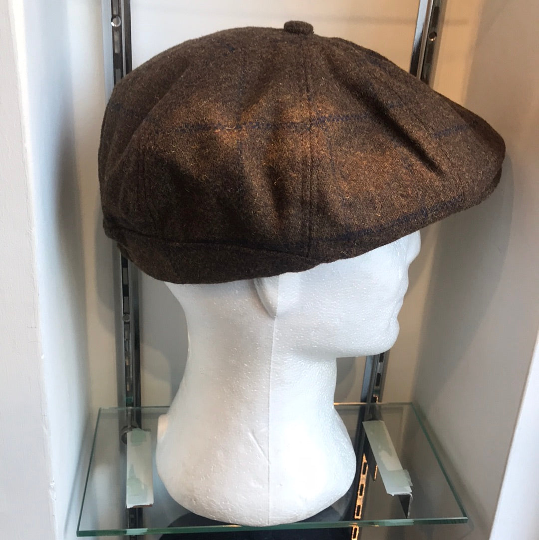Coppola inglese nuova spigata in lana a otto spicchi marrone tweed S/M e L/XL